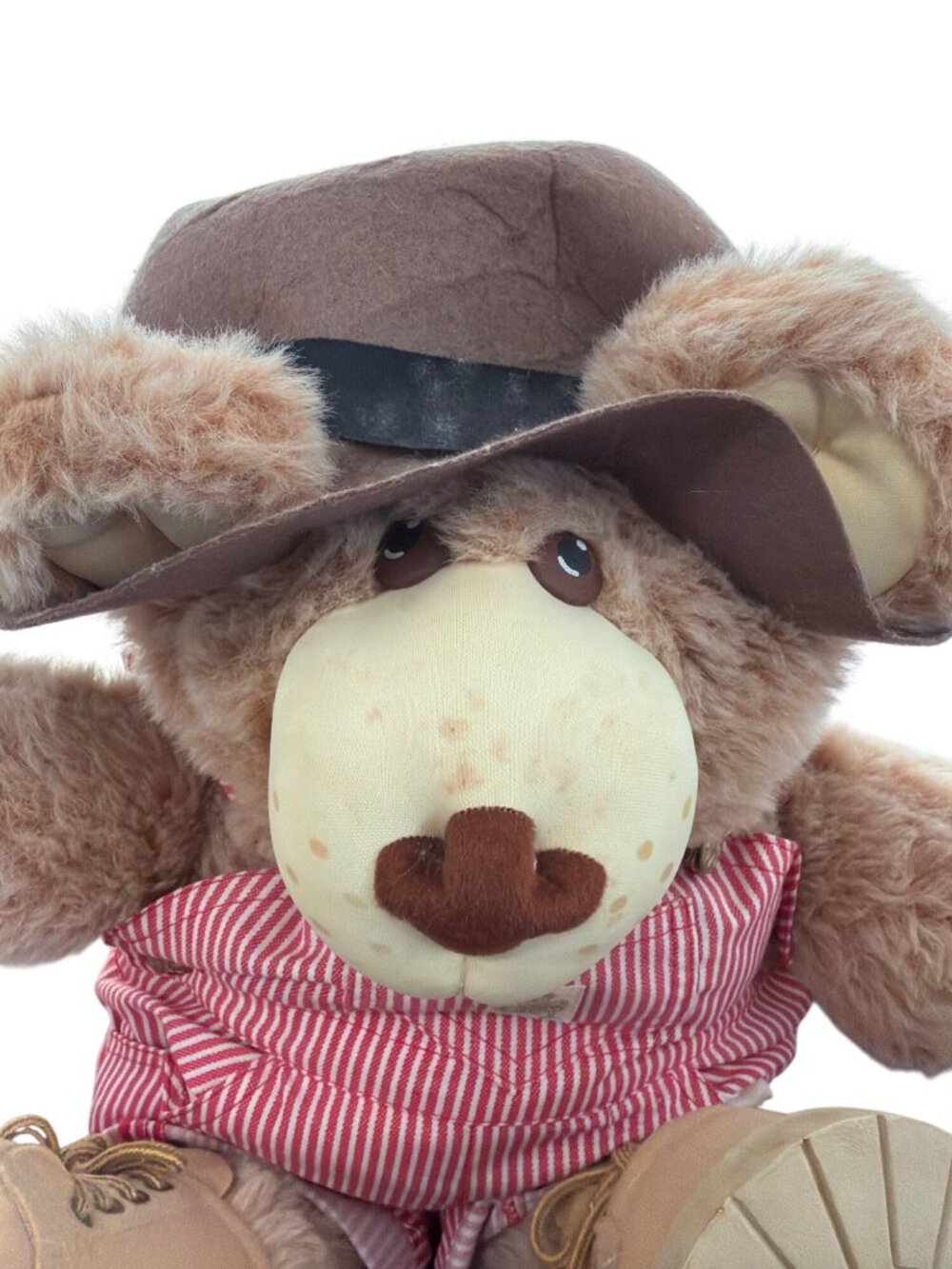 Dudley Furskin Plush Bear With Hat & Striped Overalls By Xavier Roberts 1980s - Picture 6 of 7